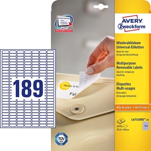 Avery removable label 25.4 x 10 mm, 5670 pieces.